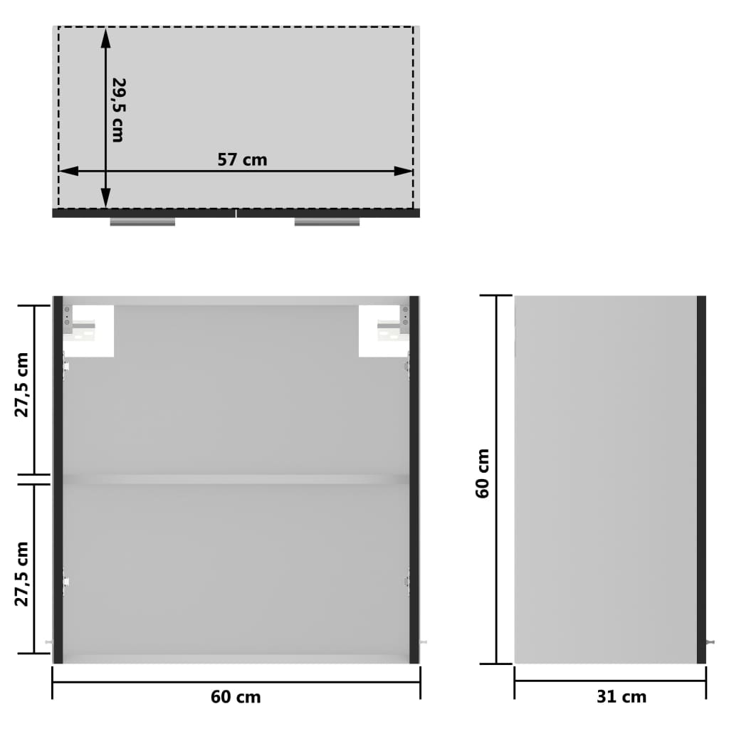 vidaXL piekarams skapītis, melns, 60x31x60 cm, stikls, skaidu plāksne