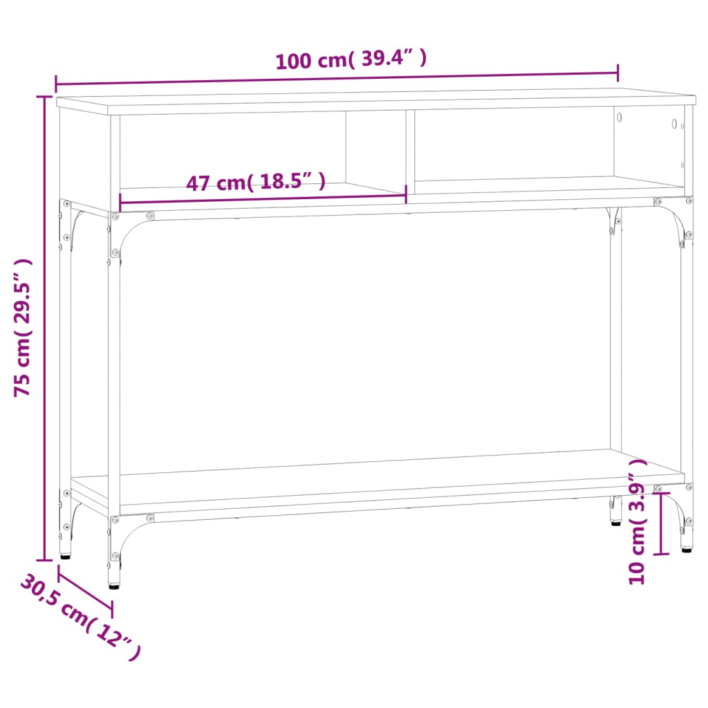 vidaXL konsoles galdiņš, pelēcīgs, 100x30,5x75 cm, inženierijas koks