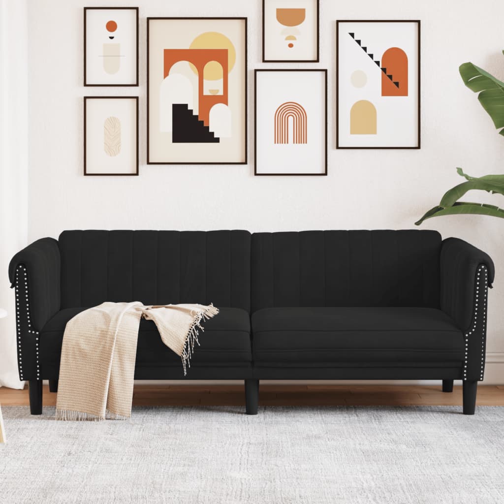 vidaXL trīsvietīgs dīvāns, melns, samts