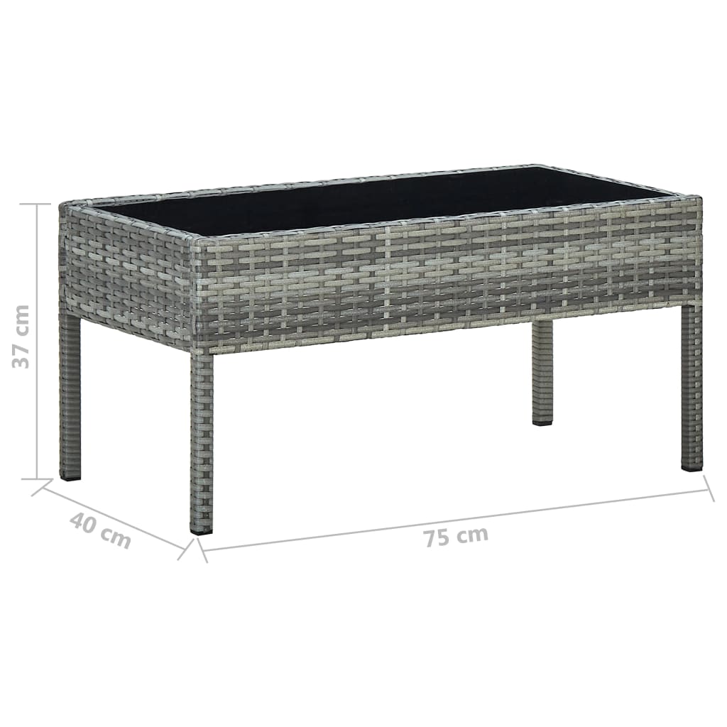 vidaXL dārza galds, pelēks, 75x40x37 cm, PE rotangpalma