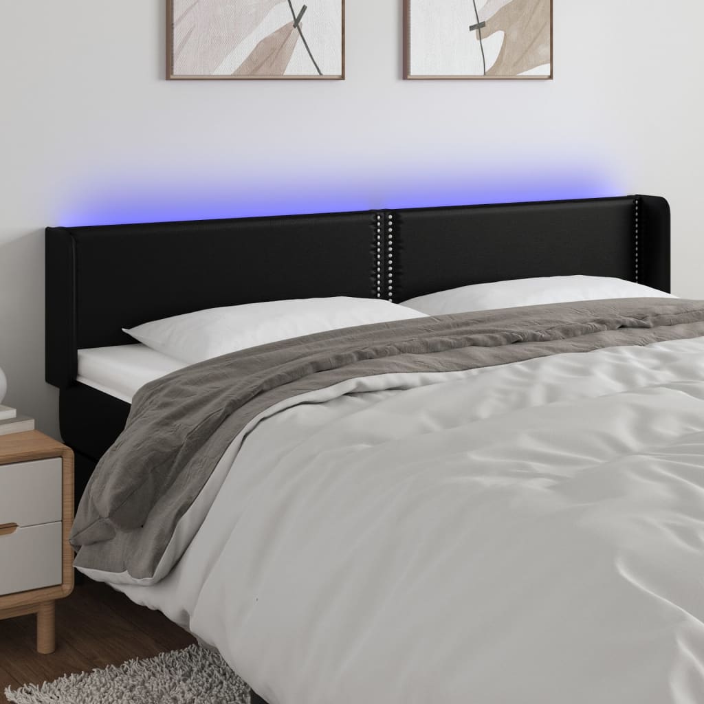 vidaXL gultas galvgalis ar LED, 163x16x78/88 cm, melna mākslīgā āda