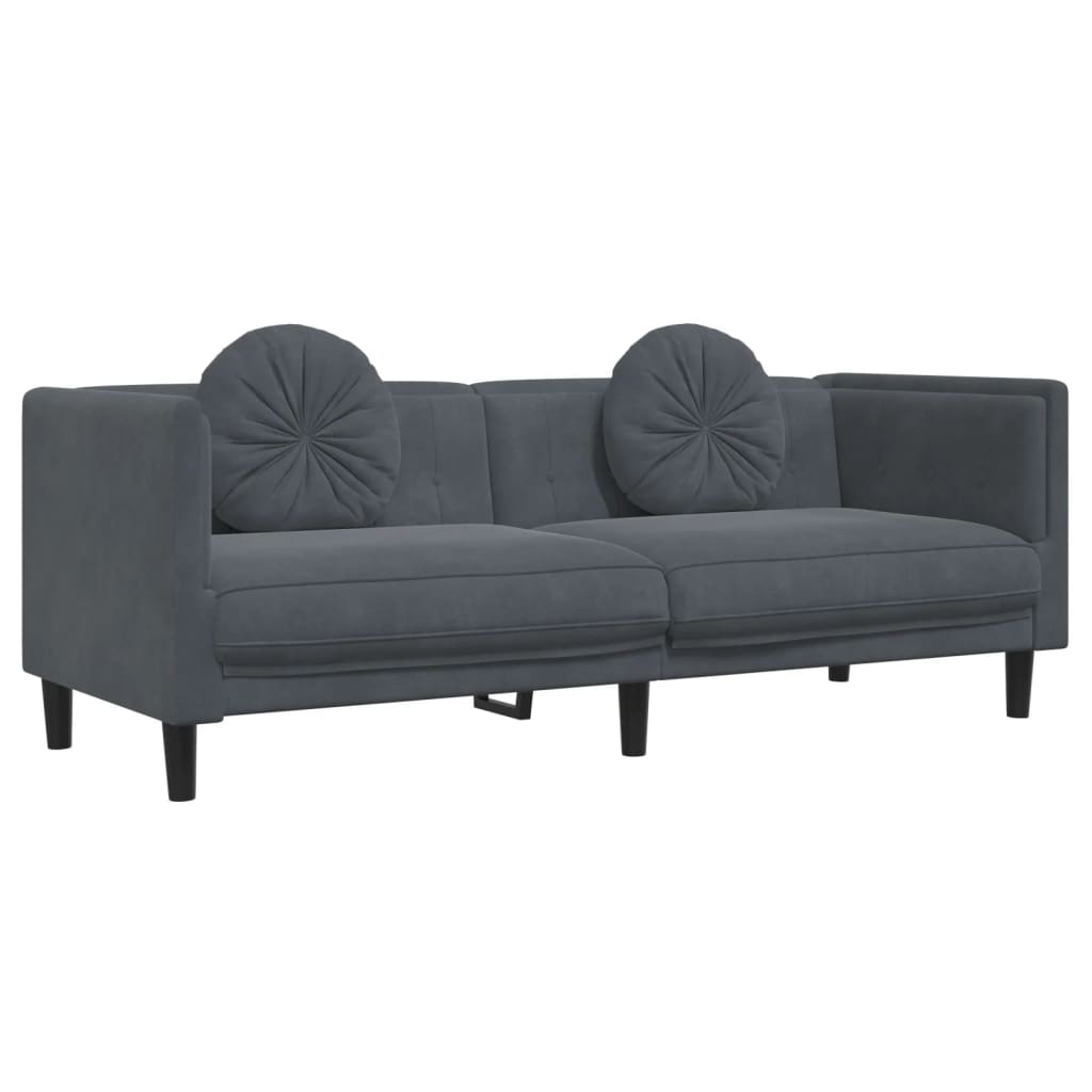vidaXL trīsdaļīgs dīvānu komplekts ar spilveniem, tumši pelēks samts