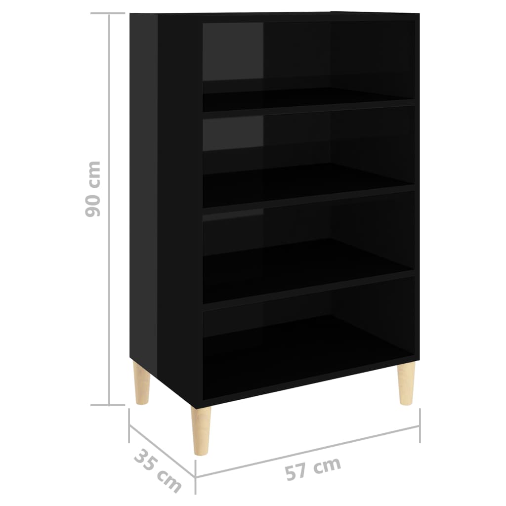 vidaXL kumode, spīdīgi melna, 57x35x90 cm, skaidu plāksne