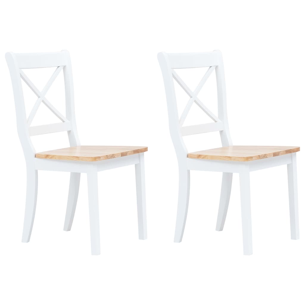vidaXL virtuves krēsli, 2 gab., balti ar dabīgu, gumijas masīvkoks