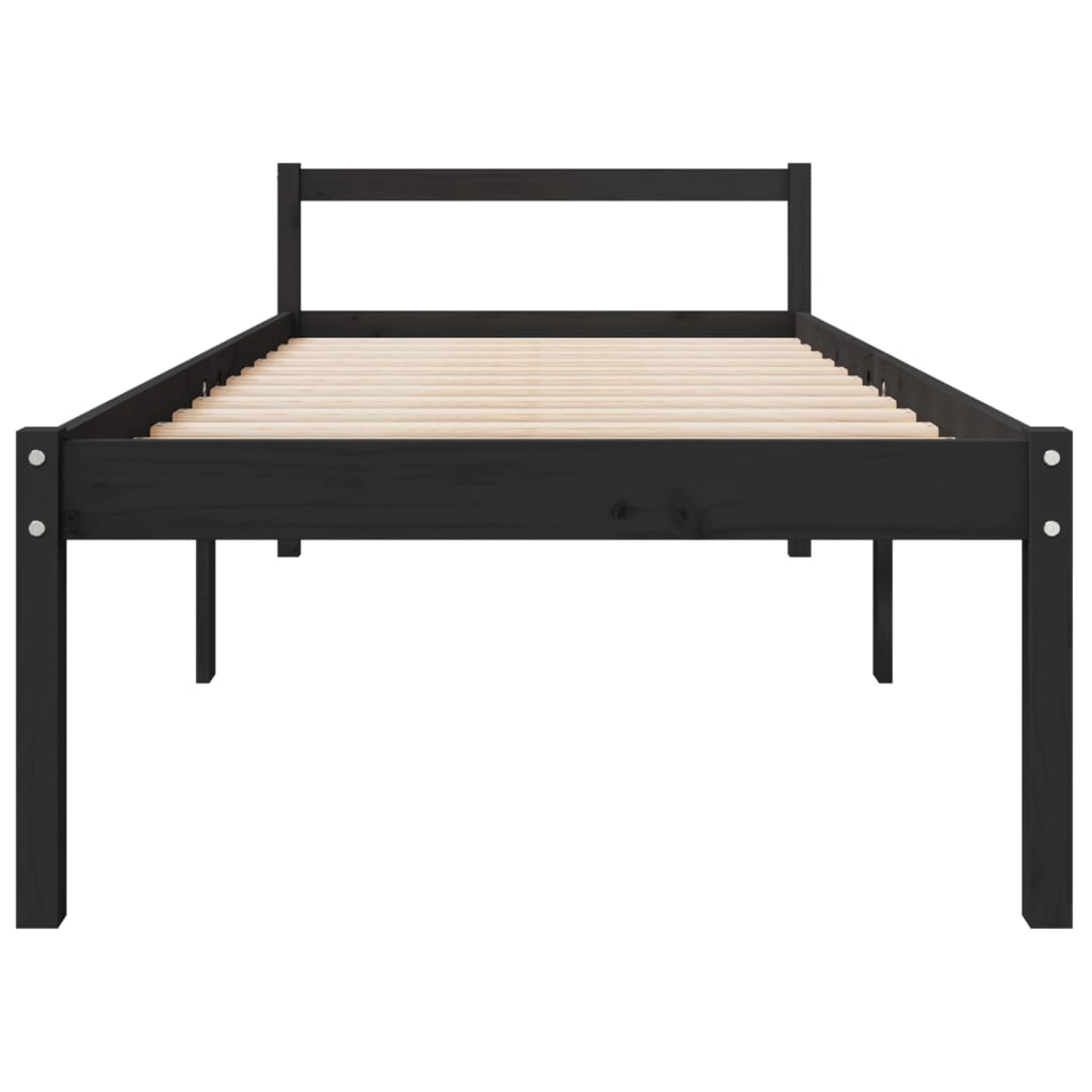 vidaXL senioru gultas rāmis, melns, 100x200 cm, priedes masīvkoks