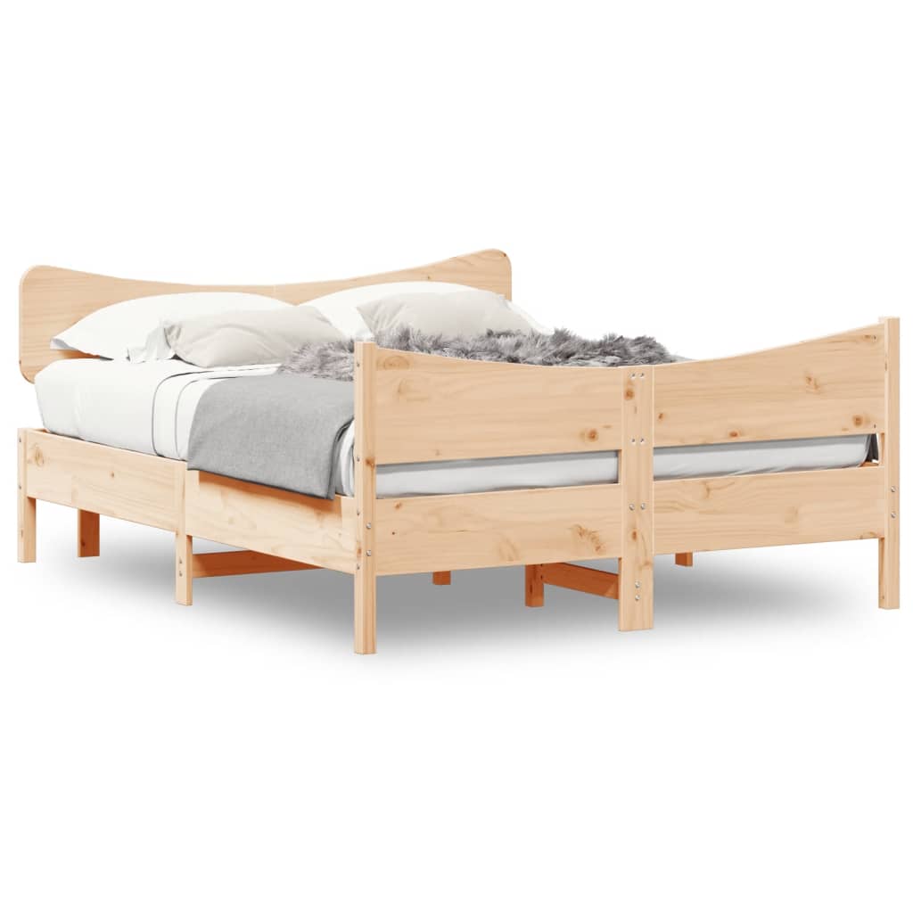 vidaXL gultas rāmis ar galvgali, 140x190 cm, priedes masīvkoks