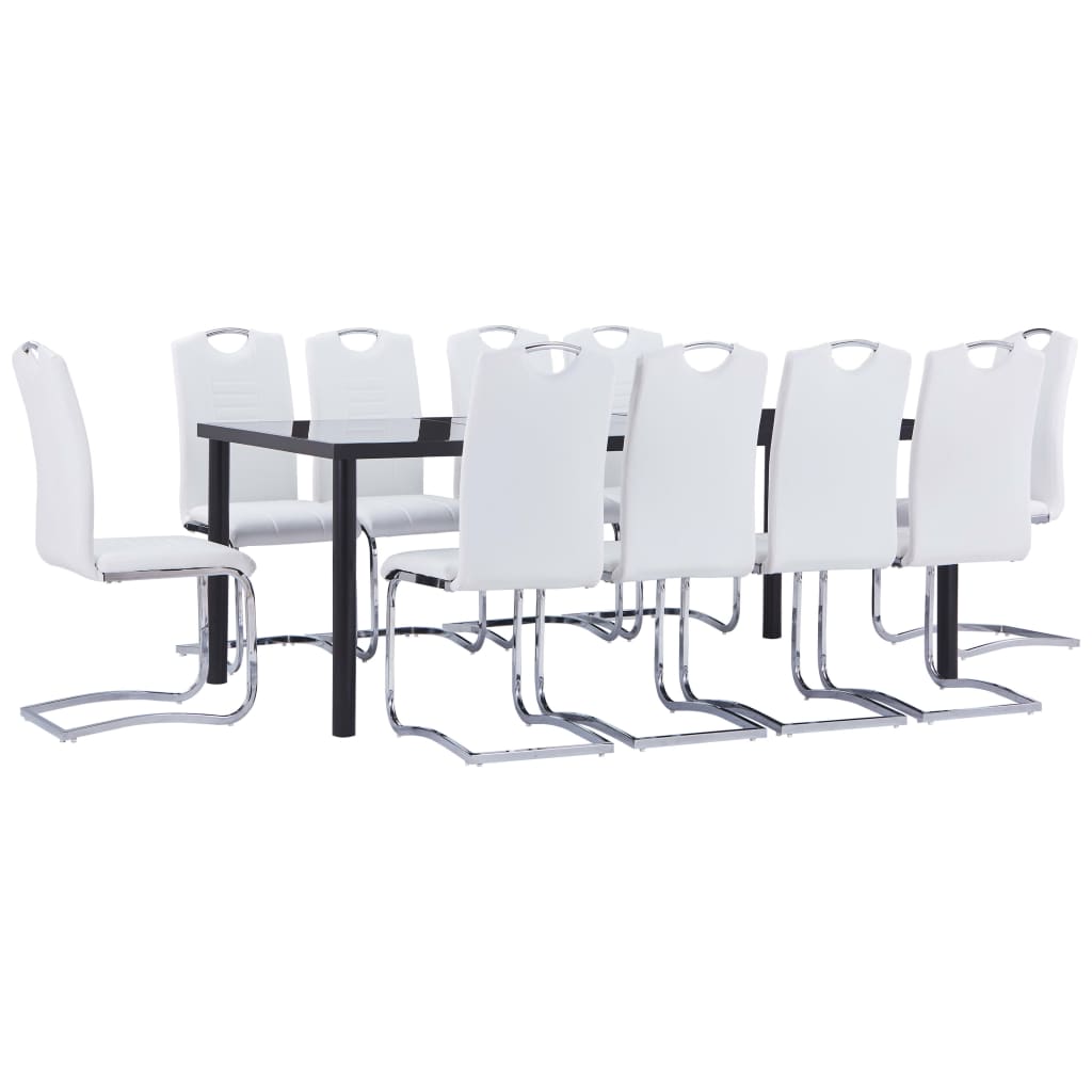 vidaXL virtuves galds un 10 krēsli, balta mākslīgā āda