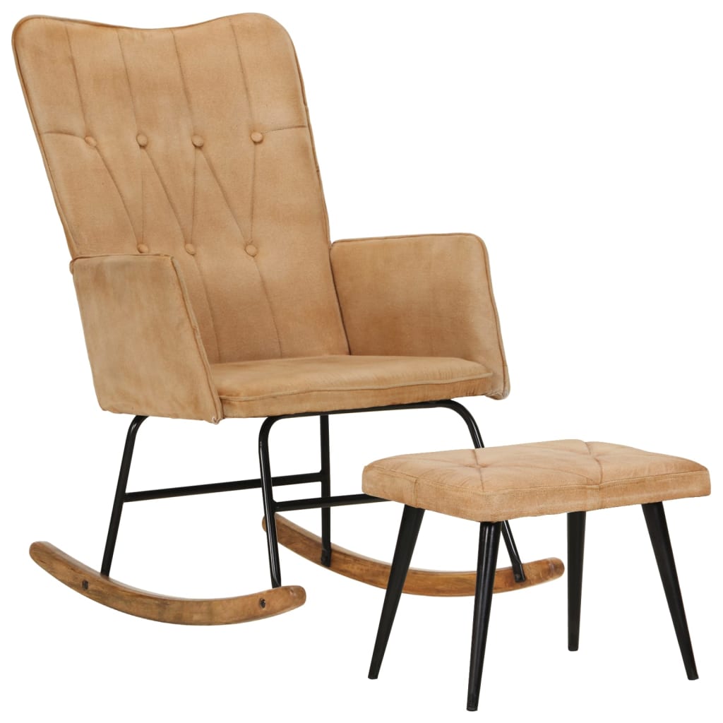 vidaXL šūpuļkrēsls ar kājsoliņu, krēmkrāsas vintāžas audums