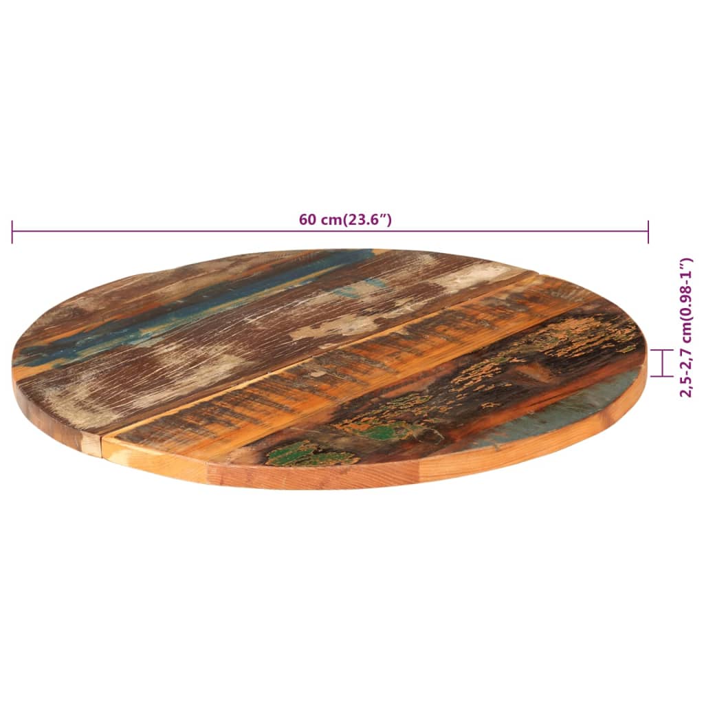vidaXL apaļa galda virsma, 60 cm, 25-27 mm, pārstrādāts masīvkoks