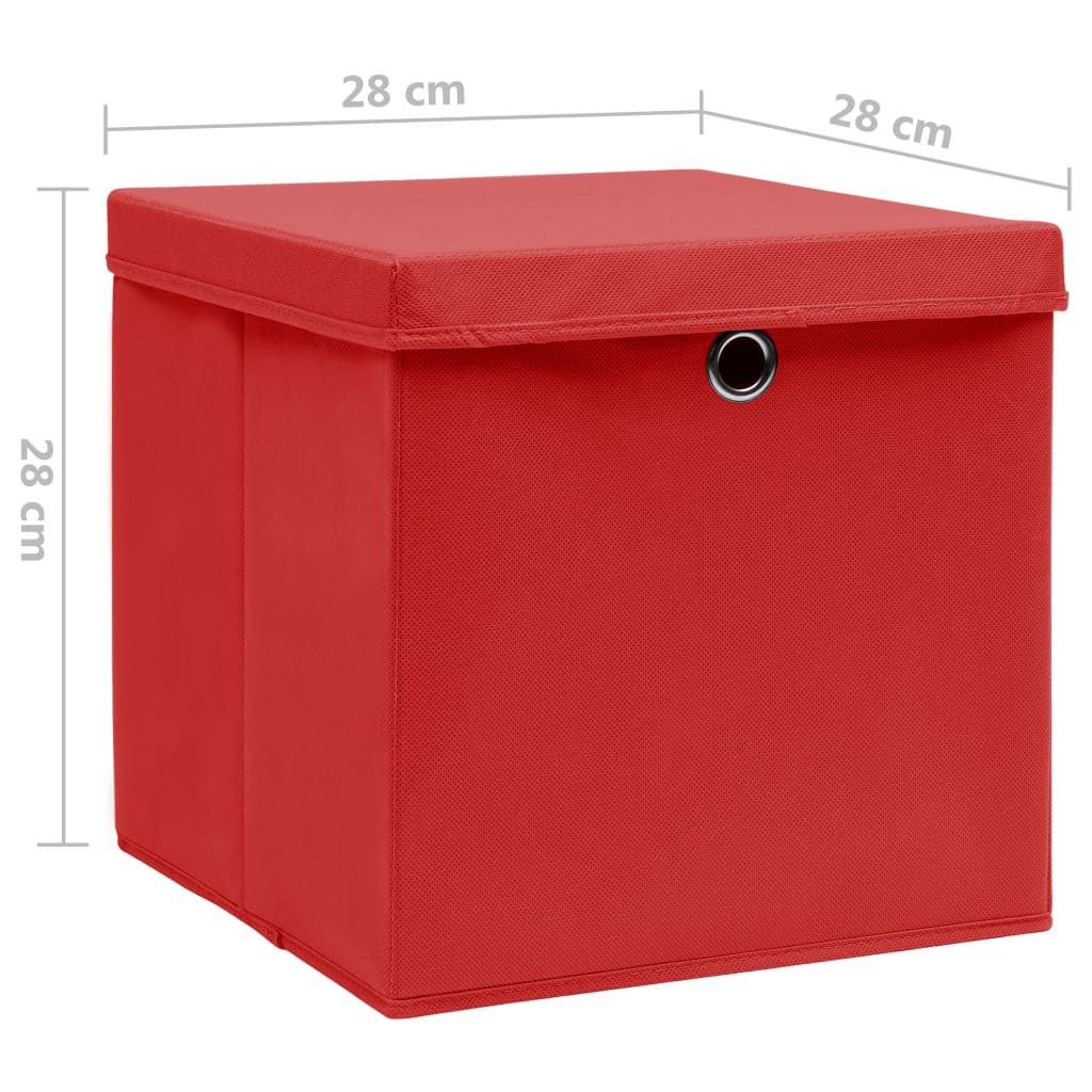vidaXL uzglabāšanas kastes ar vāku, 4 gab., sarkanas, 28x28x28 cm