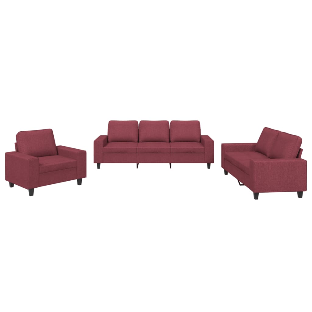 vidaXL trīsvietīgs dīvānu komplekts, vīnsarkans audums