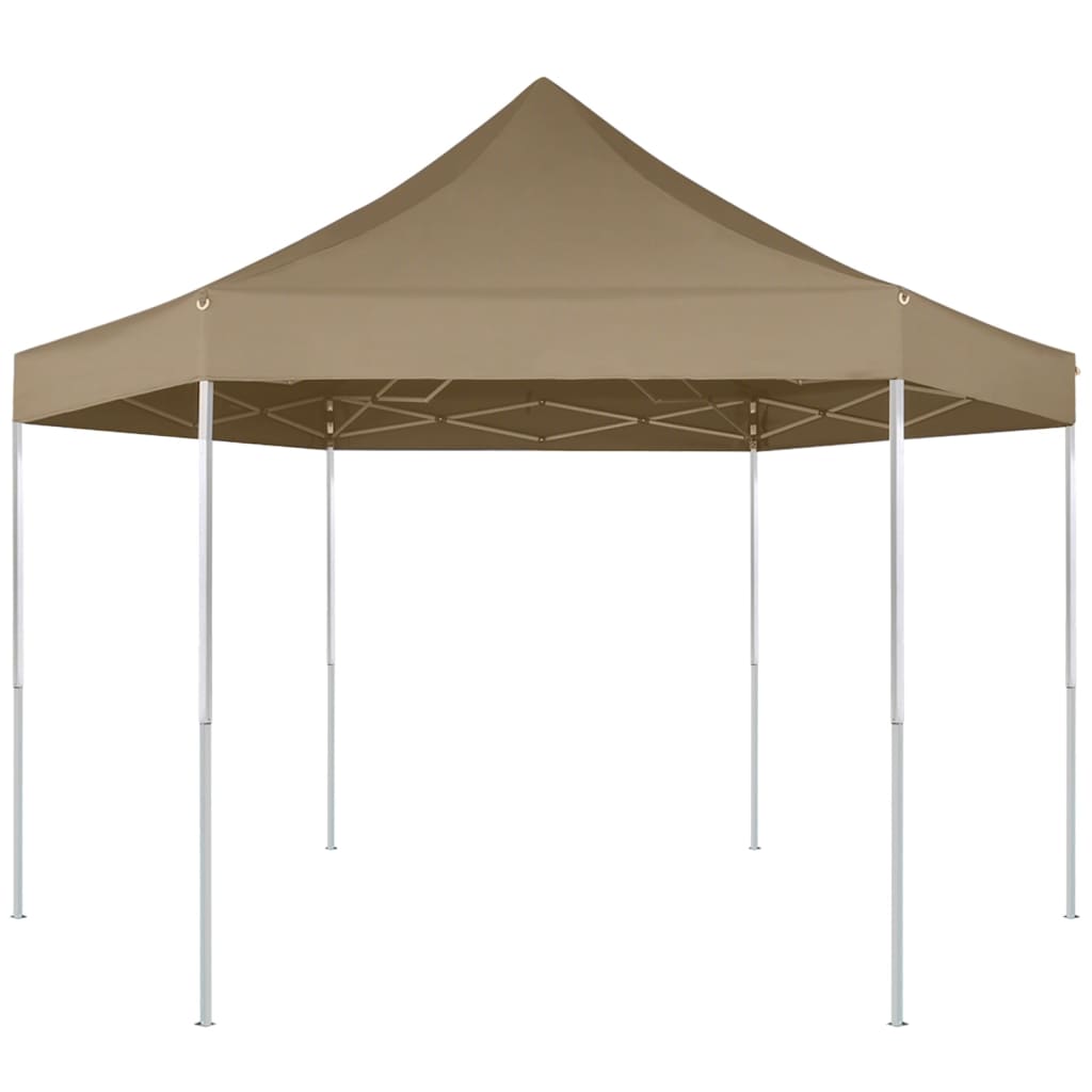 vidaXL sešstūra telts, saliekama, 3,6x3,1 m, pelēkbrūna, 220 g/m²