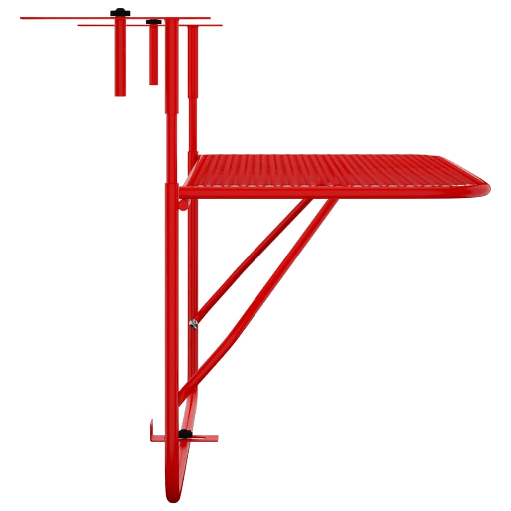 vidaXL balkona galdiņš, sarkans, 60x40 cm, tērauds