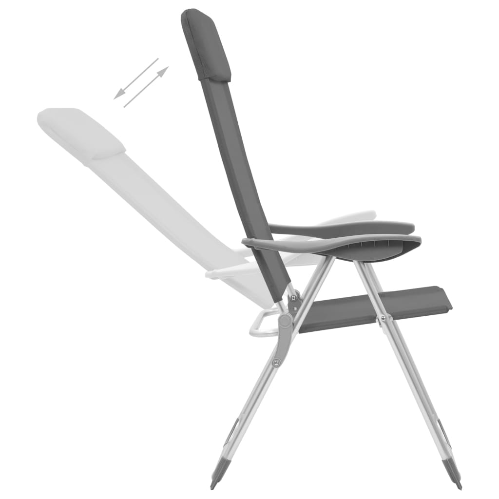 vidaXL kempinga krēsli, 2 gab., pelēki, alumīnijs, salokāmi