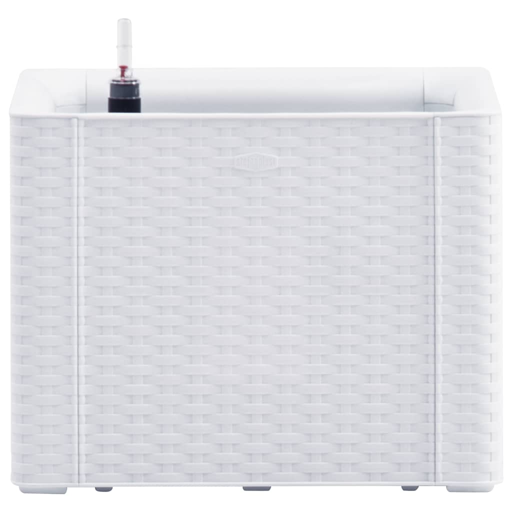 vidaXL dārza puķu kaste, pašlaistīšanas sistēma, balta, 43x43x33 cm