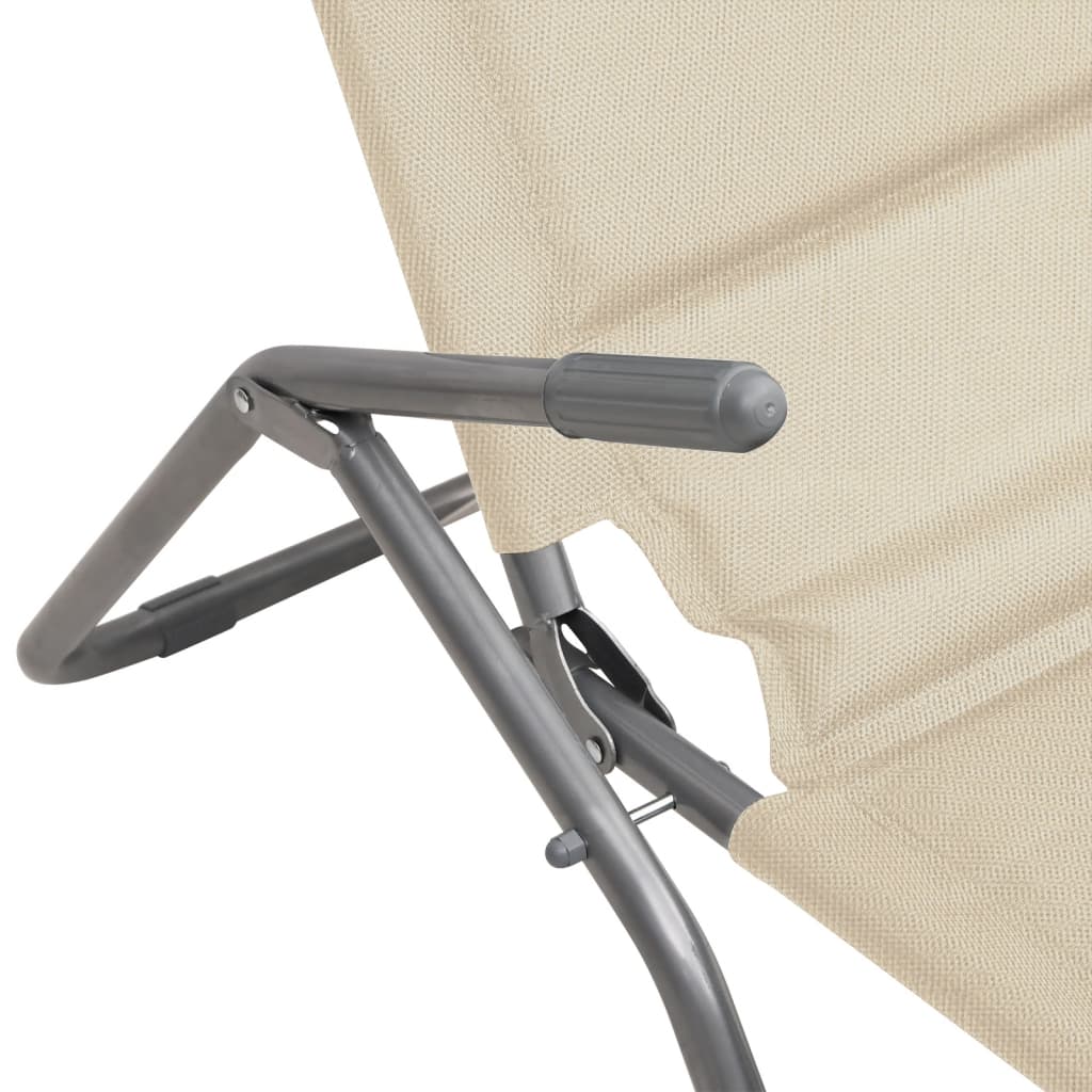 vidaXL sauļošanās krēsli, 2 gb., saliekami, bēšs tekstilēns, tērauds