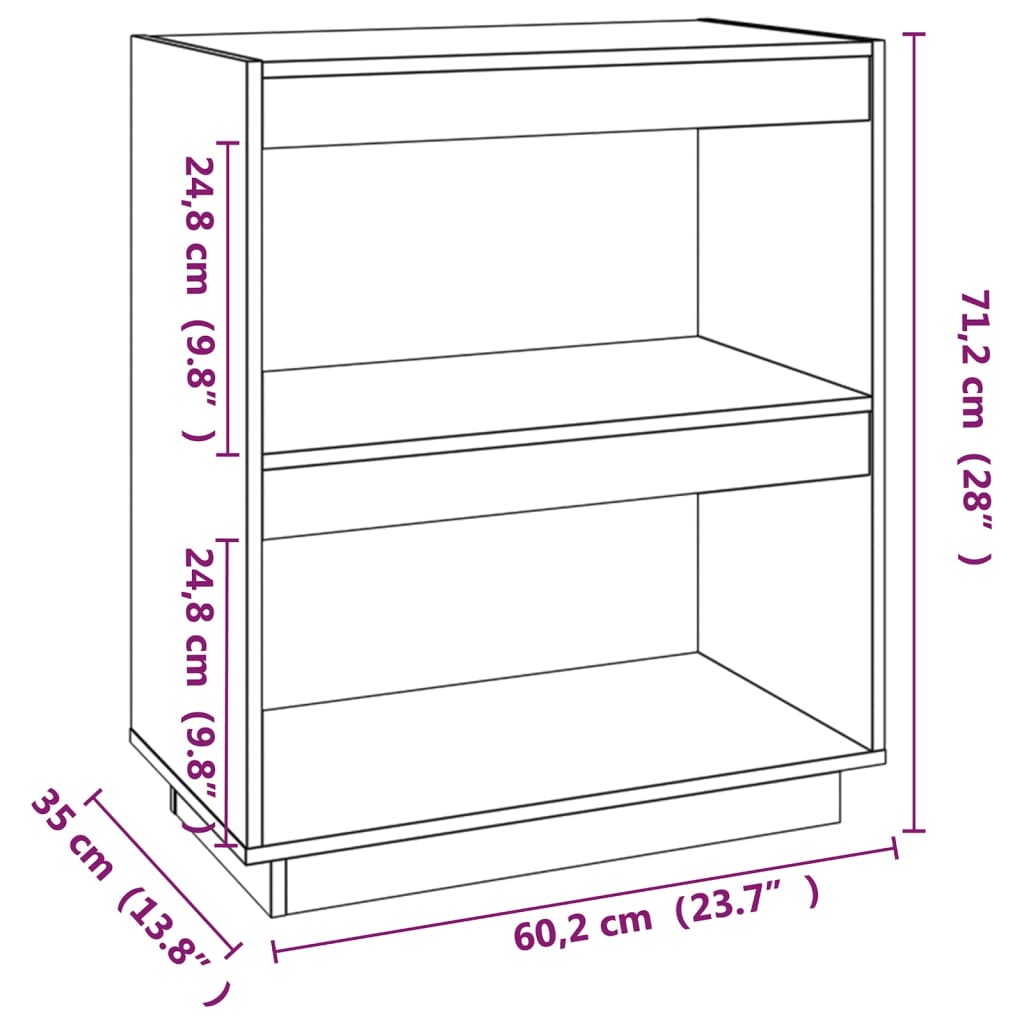 vidaXL grāmatu plaukts, balts, 60x35x71 cm, priedes masīvkoks
