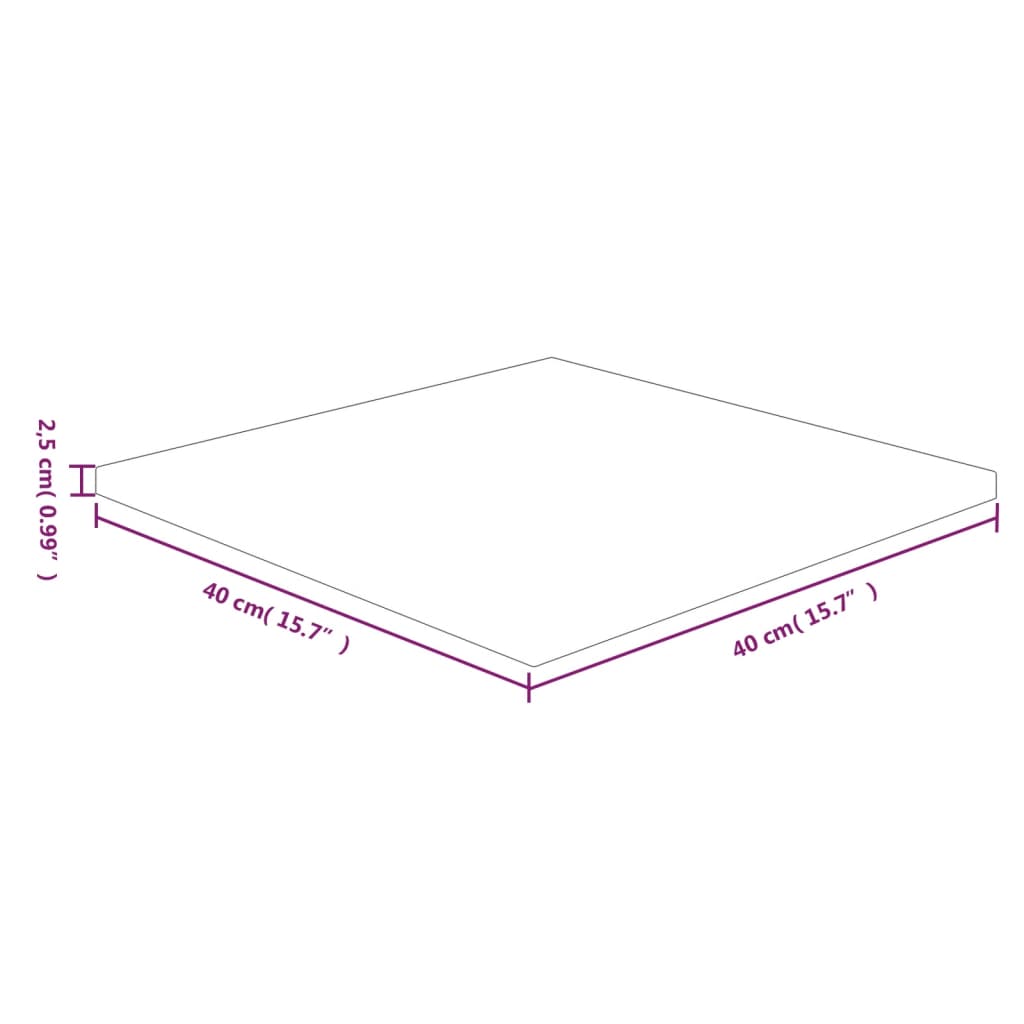 vidaXL kvadrātveida galda virsma, 40x40x2,5 cm, ozola masīvkoks