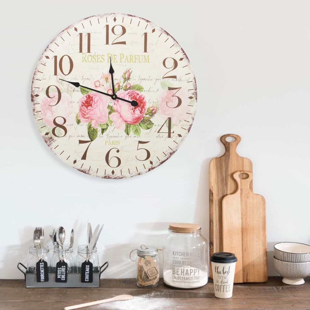 vidaXL vintāžas sienas pulkstenis, ziedi, 60 cm