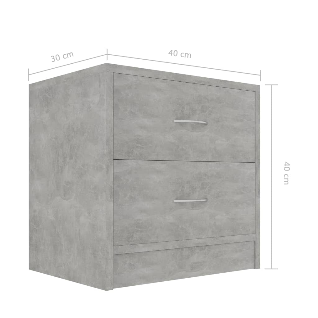 vidaXL naktsskapīši, 2 gab., betonpelēki, 40x30x40 cm, skaidu plāksne