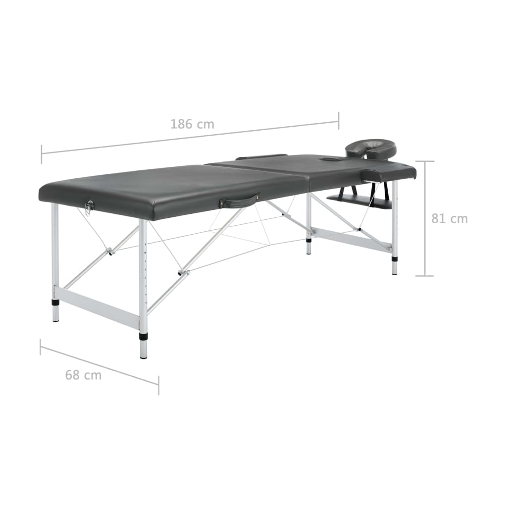 vidaXL masāžas galds, 2 daļas, 186x68 cm, alumīnija rāmis, pelēks