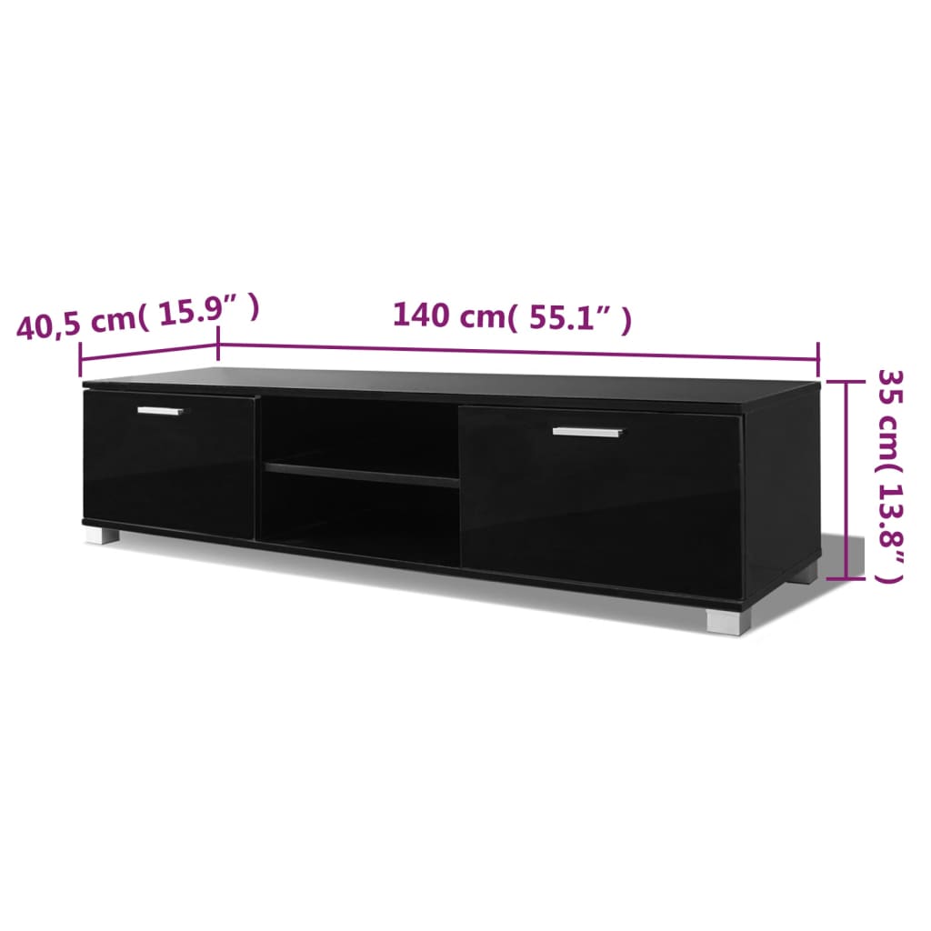 vidaXL TV galdiņš, spīdīgi melns, 140x40,5x35 cm