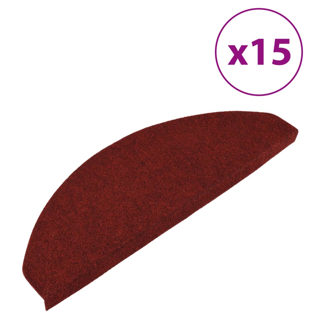 vidaXL kāpņu paklāji, 15 gab., pašlīmējoši, 65x22,5x3,5 cm, sarkani