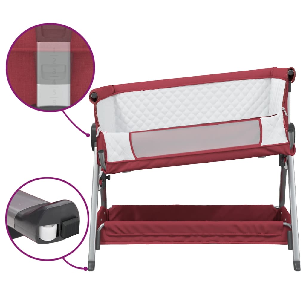 vidaXL bērnu gultiņa ar matraci, sarkans lina audums
