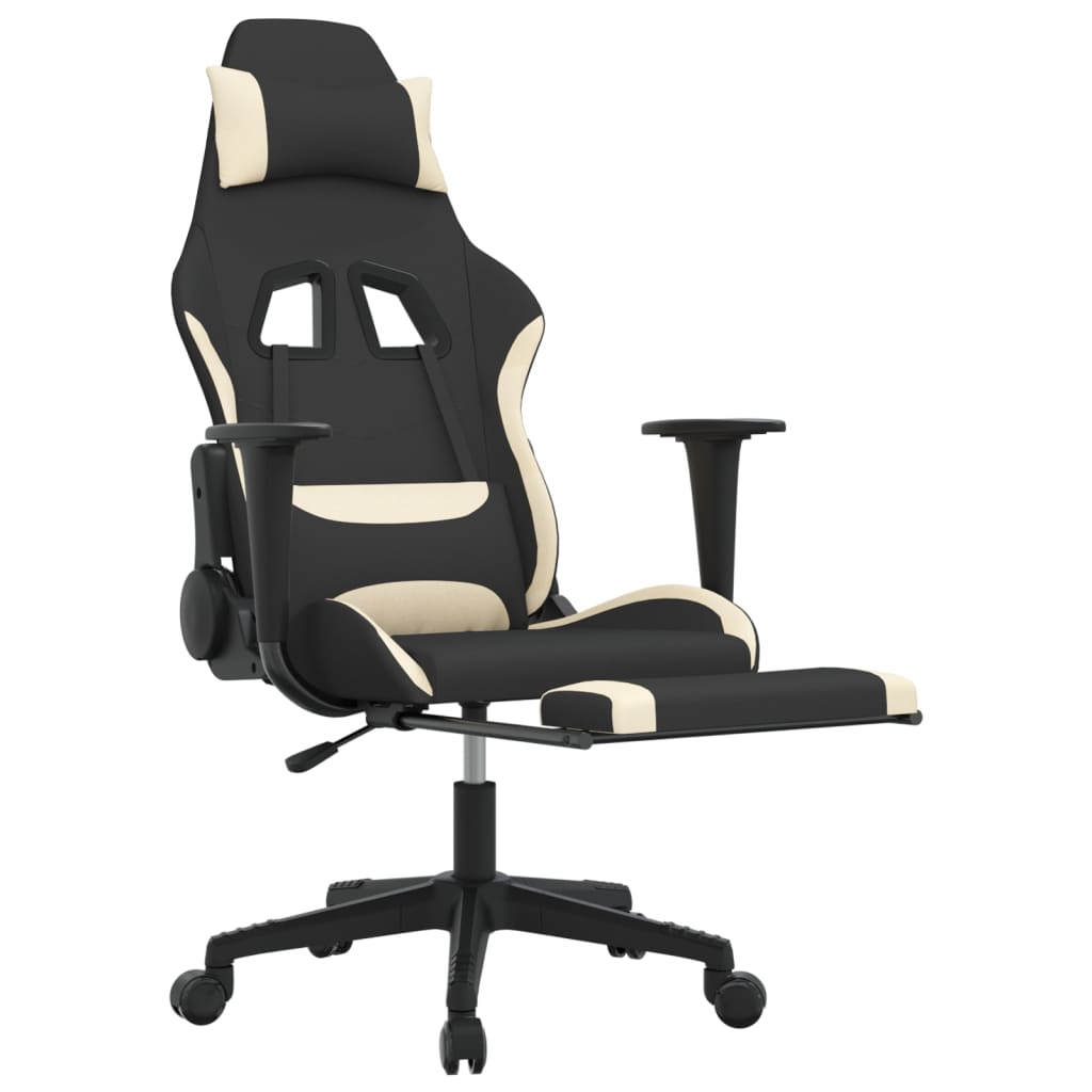 vidaXL datorspēļu krēsls ar kāju balstu, melns un krēmkrāsas audums