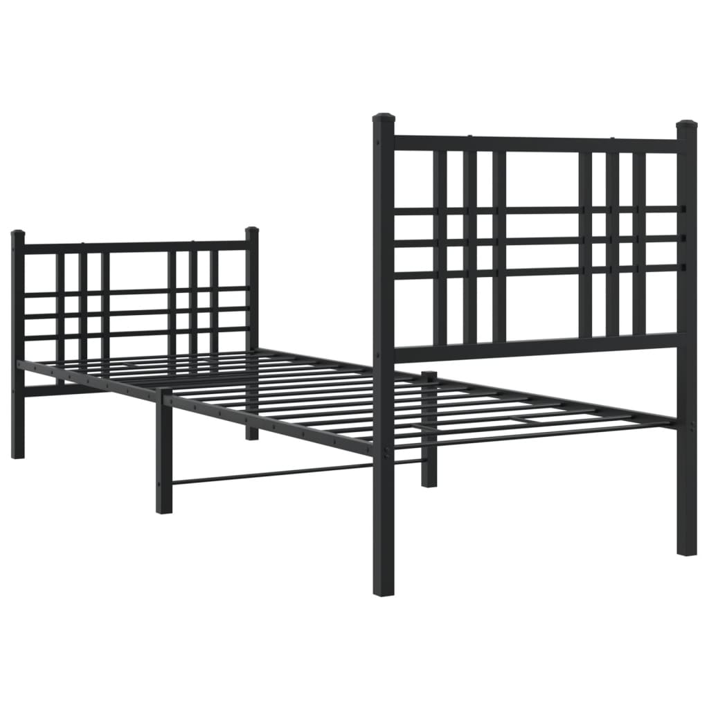 vidaXL gultas rāmis ar galvgali un kājgali, melns metāls, 80x200 cm