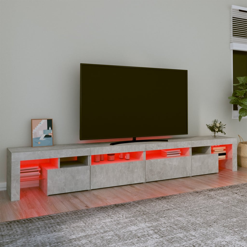 vidaXL TV skapītis ar LED apgaismojumu, betona pelēks, 260x36,5x40 cm