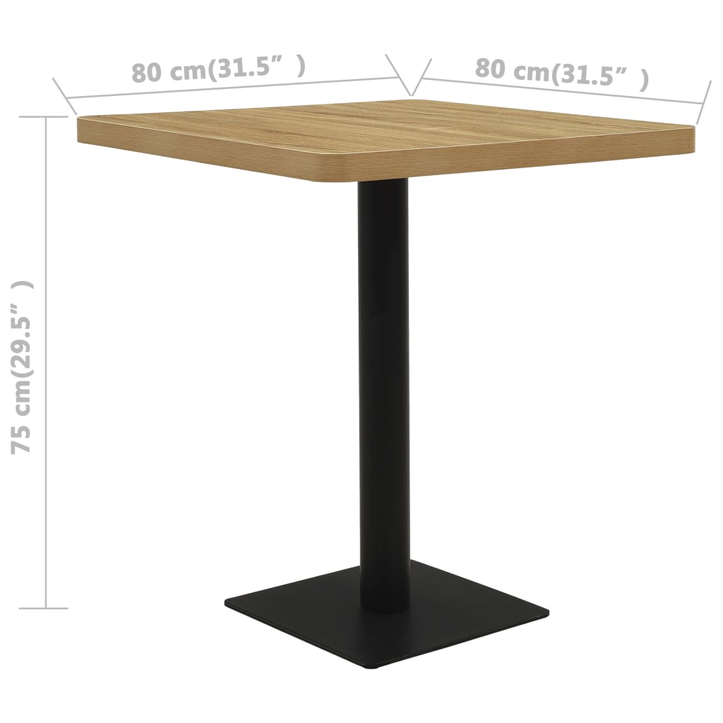 vidaXL bistro galds, 80x80x75cm, ozolkoka krāsā, MDF, tērauds