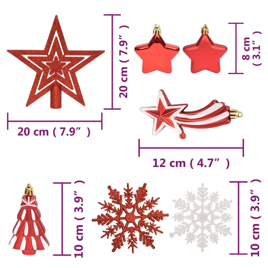 vidaXL Ziemassvētku eglīšu rotājumi, 108 gab., sarkani un balti