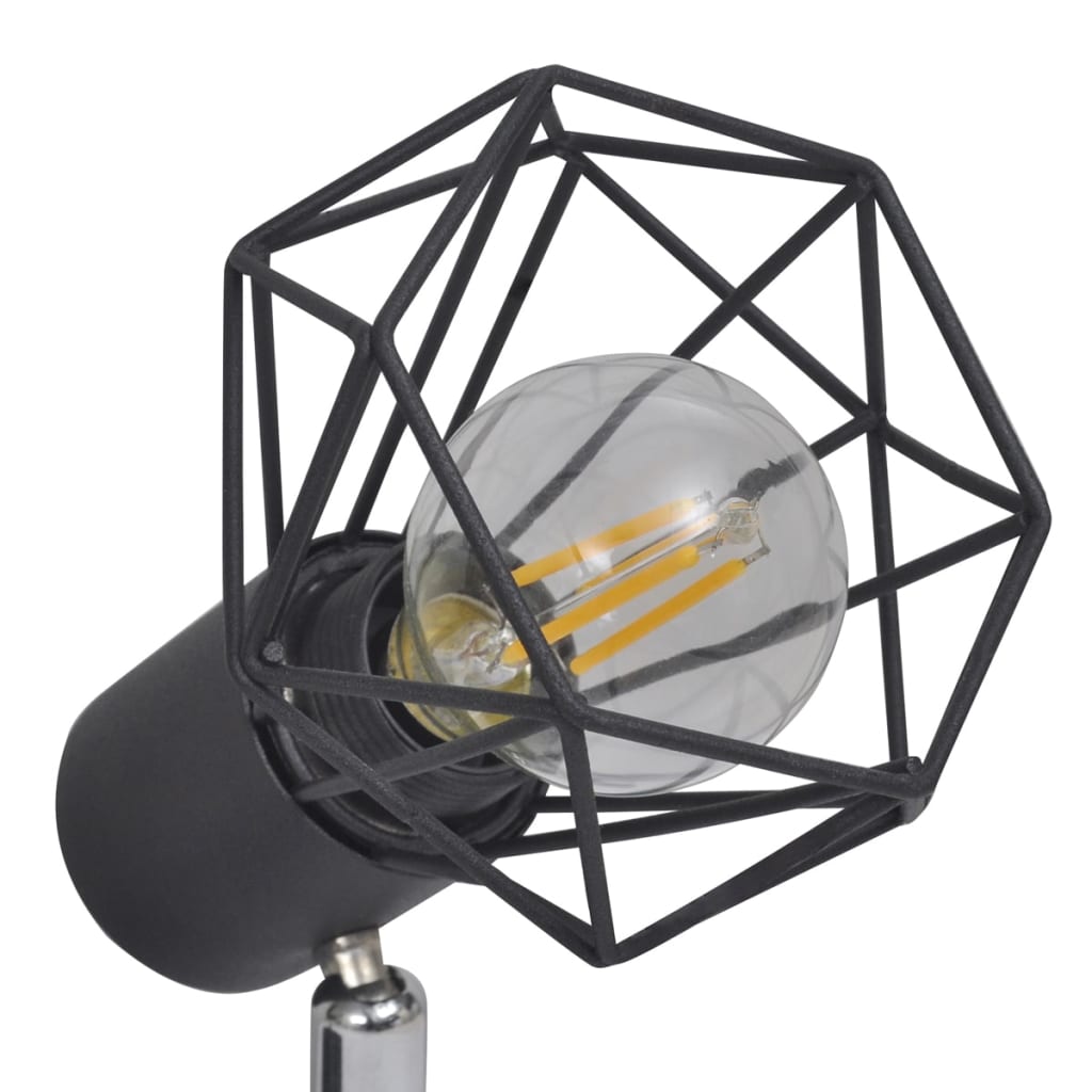 Melna lampa ar 2 LED kvēlspuldzēm ģeometriskos ietvaros