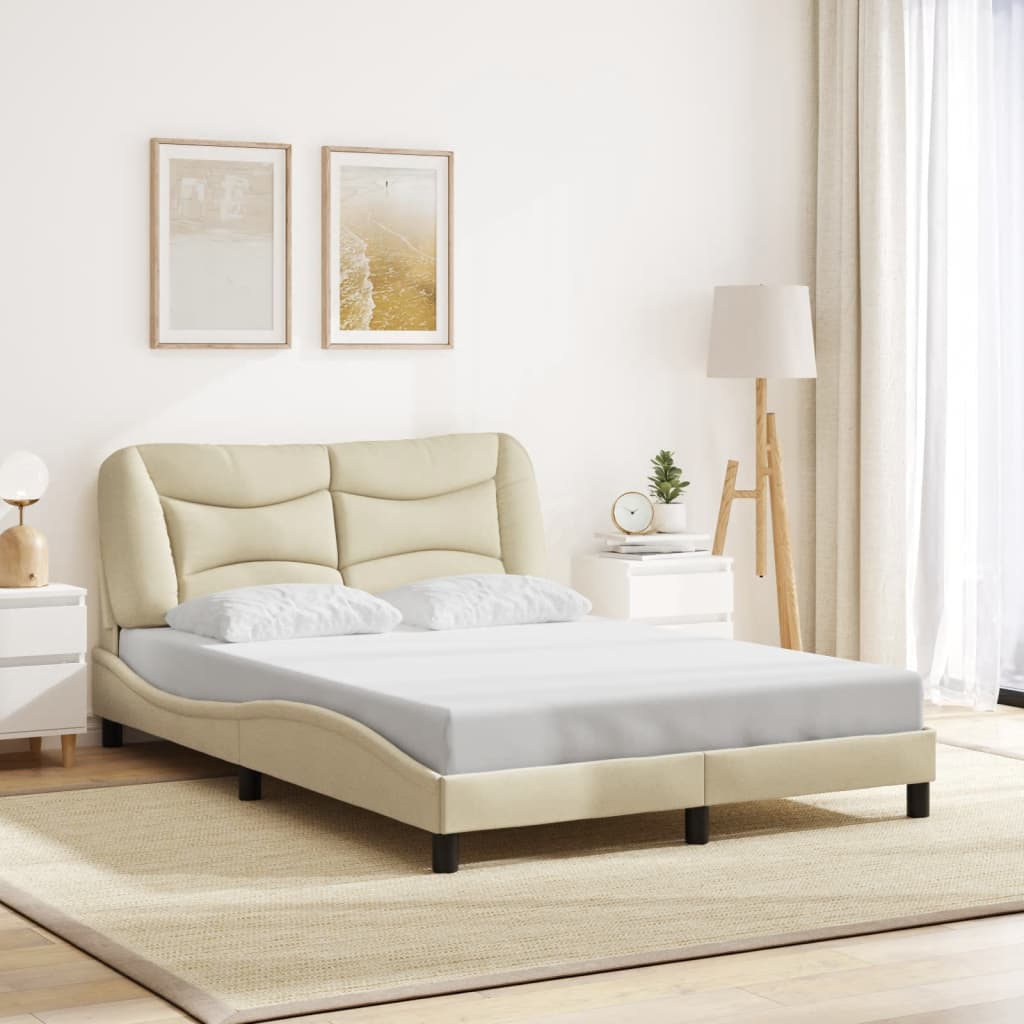 vidaXL gultas rāmis ar galvgali, krēmkrāsa, 140x200 cm, audums