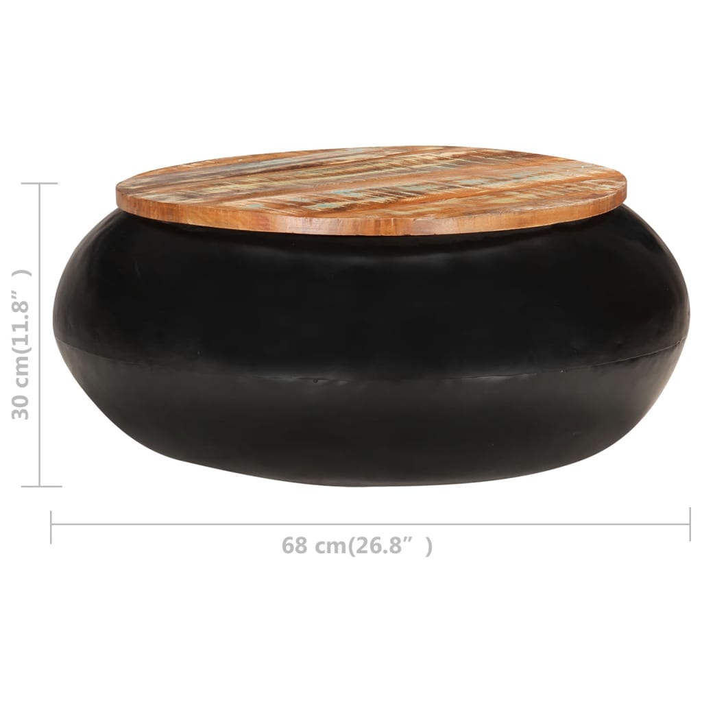 vidaXL kafijas galdiņš, melns, 68x68x30 cm, pārstrādāts masīvkoks