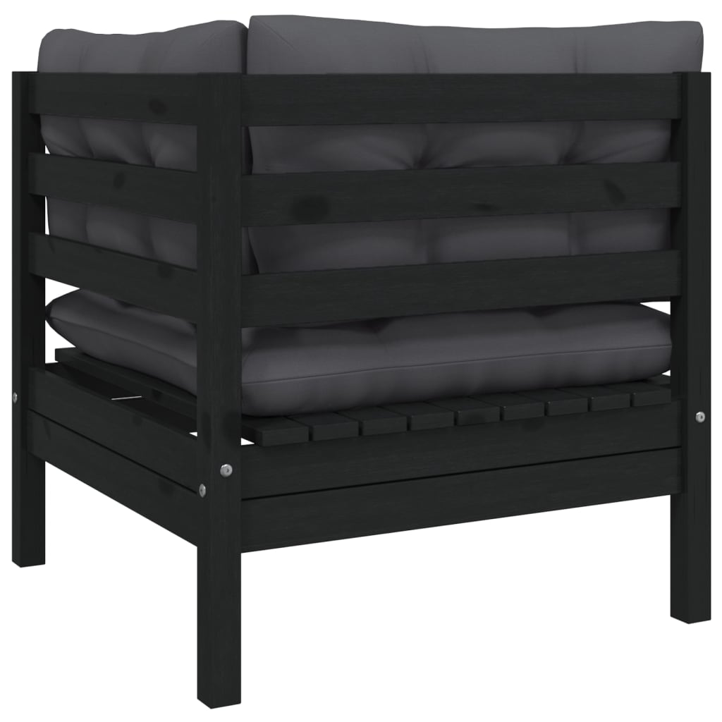 vidaXL 2-vietīgs dārza dīvāns ar matračiem, melns priedes masīvkoks