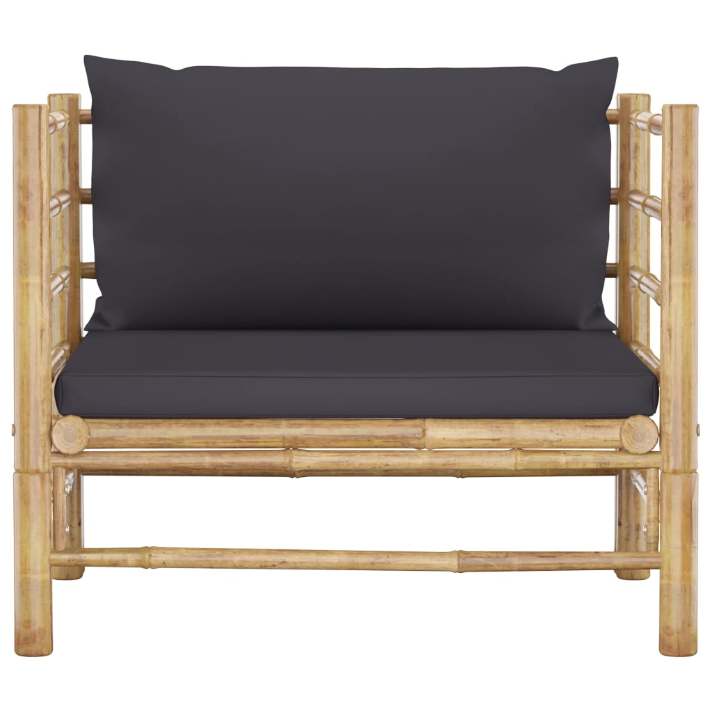 vidaXL dārza dīvāns ar tumši pelēkiem matračiem, bambuss