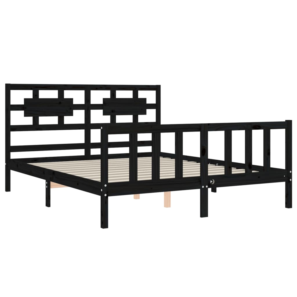 vidaXL gultas rāmis ar galvgali, 160x200 cm, masīvkoks, melns
