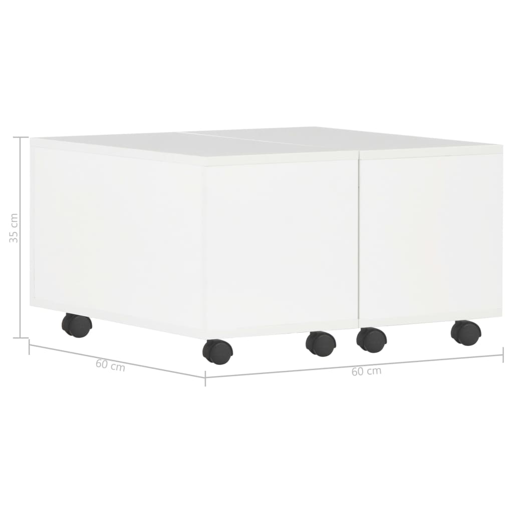 vidaXL kafijas galdiņš, 60x60x35 cm, spīdīgi balts, skaidu plāksne