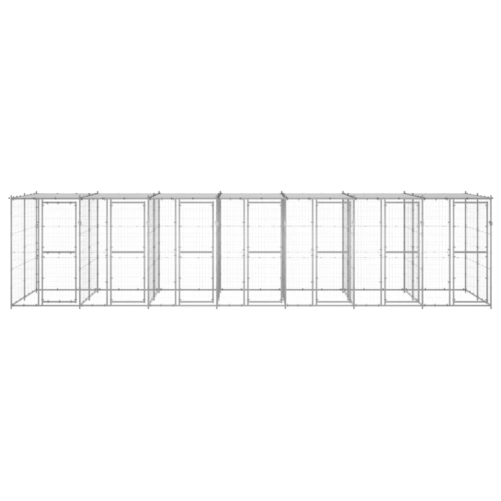 vidaXL suņu voljērs ar jumtu, 16,94 m², cinkots tērauds