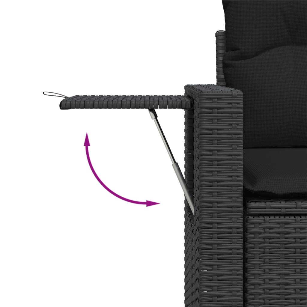vidaXL 10-daļīgs dārza dīvāna komplekts, matrači, melna PE rotangpalma