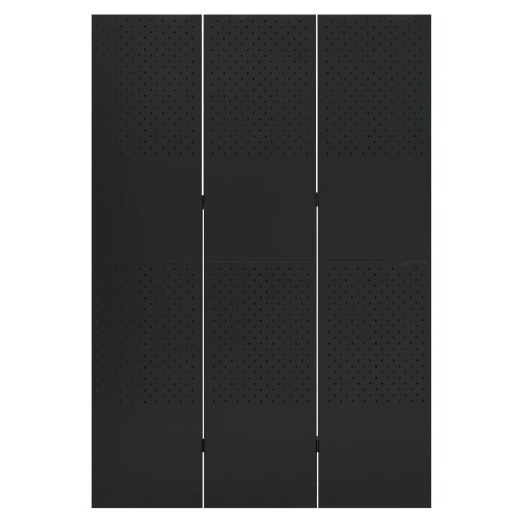 vidaXL 3-paneļu istabas aizslietnis, melns, 120x180 cm, tērauds