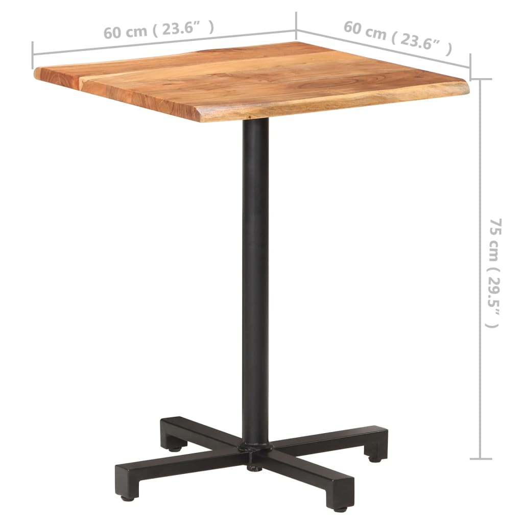 vidaXL bistro galds, dabīgas formas malas, 60x60x75 cm, akācijas koks