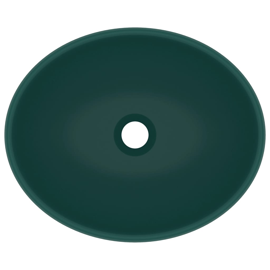 vidaXL izlietne, ovāla forma, 40x33 cm, matēta tumši zaļa keramika
