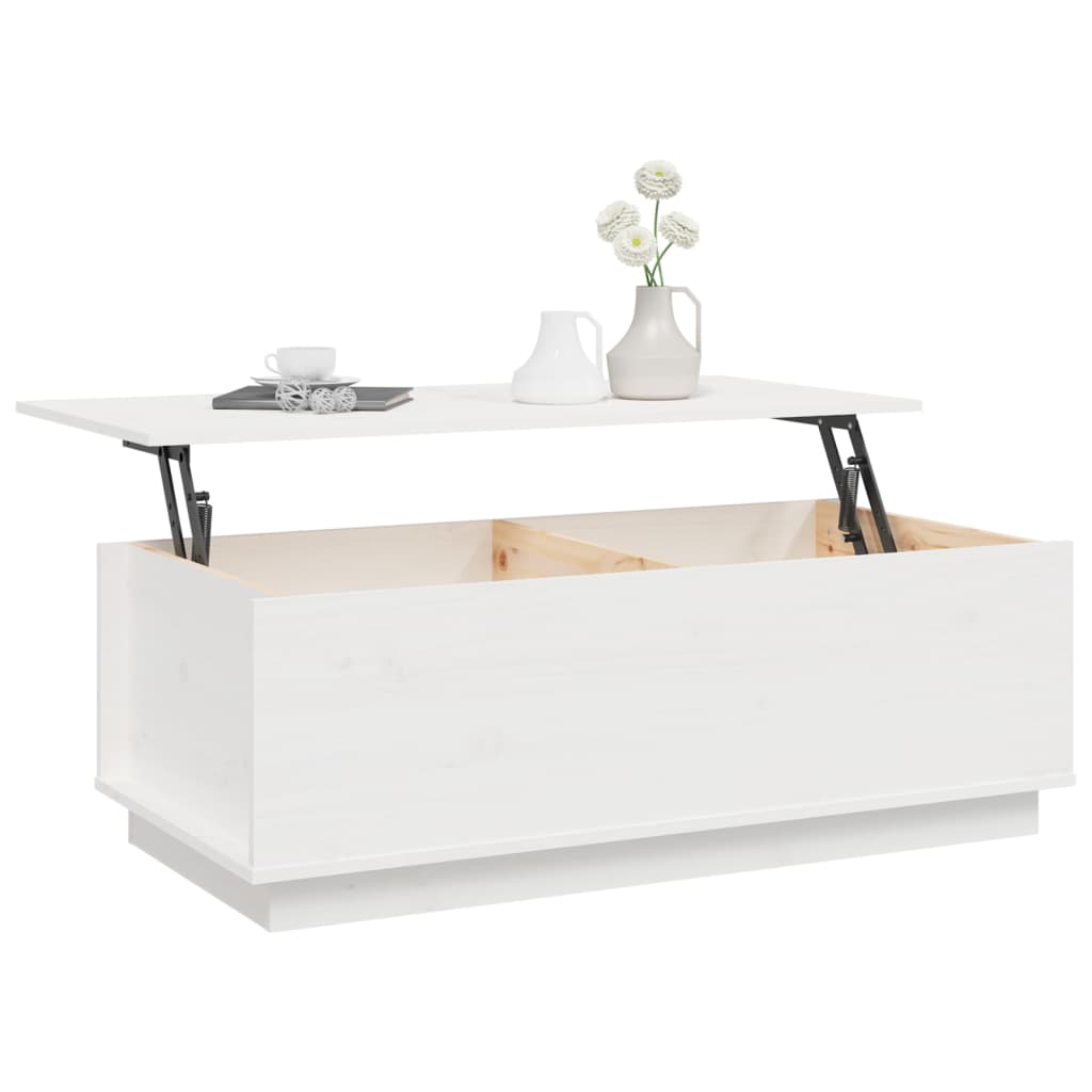 vidaXL kafijas galdiņš, balts, 100x50x35 cm, priedes masīvkoks