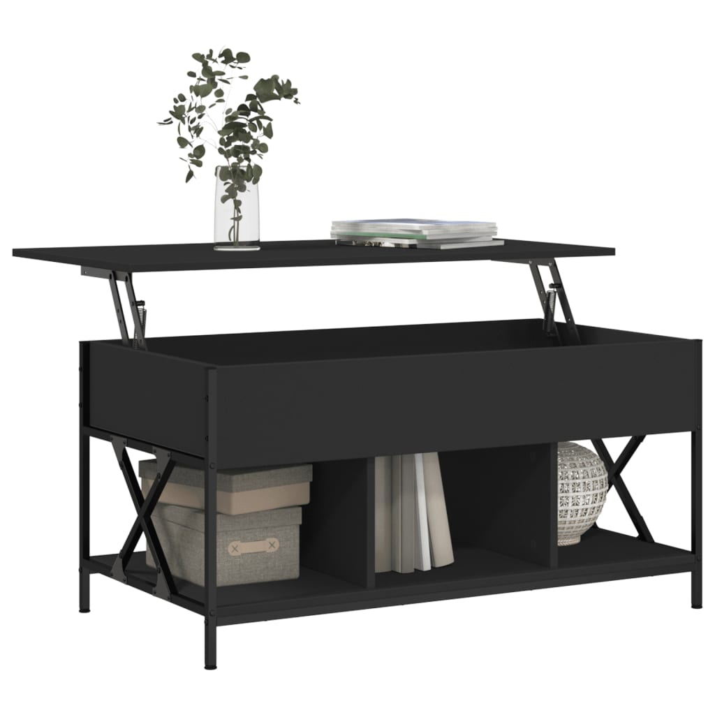vidaXL kafijas galdiņš, melns, 100x55x50 cm, inženierijas koks, metāls
