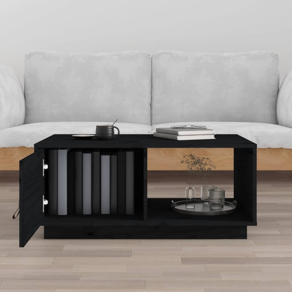 vidaXL kafijas galdiņš, melns, 80x50x35,5 cm, priedes masīvkoks