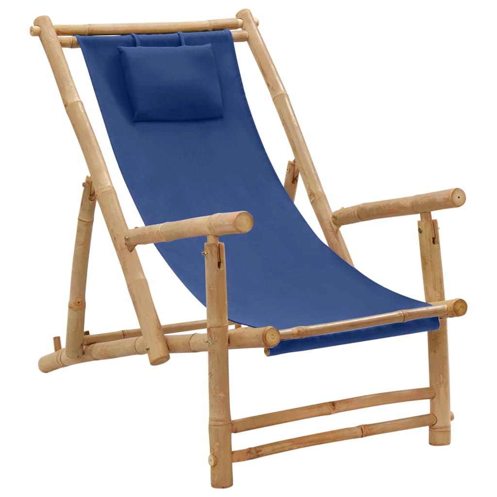 vidaXL pludmales krēsls, bambuss un zils audekls