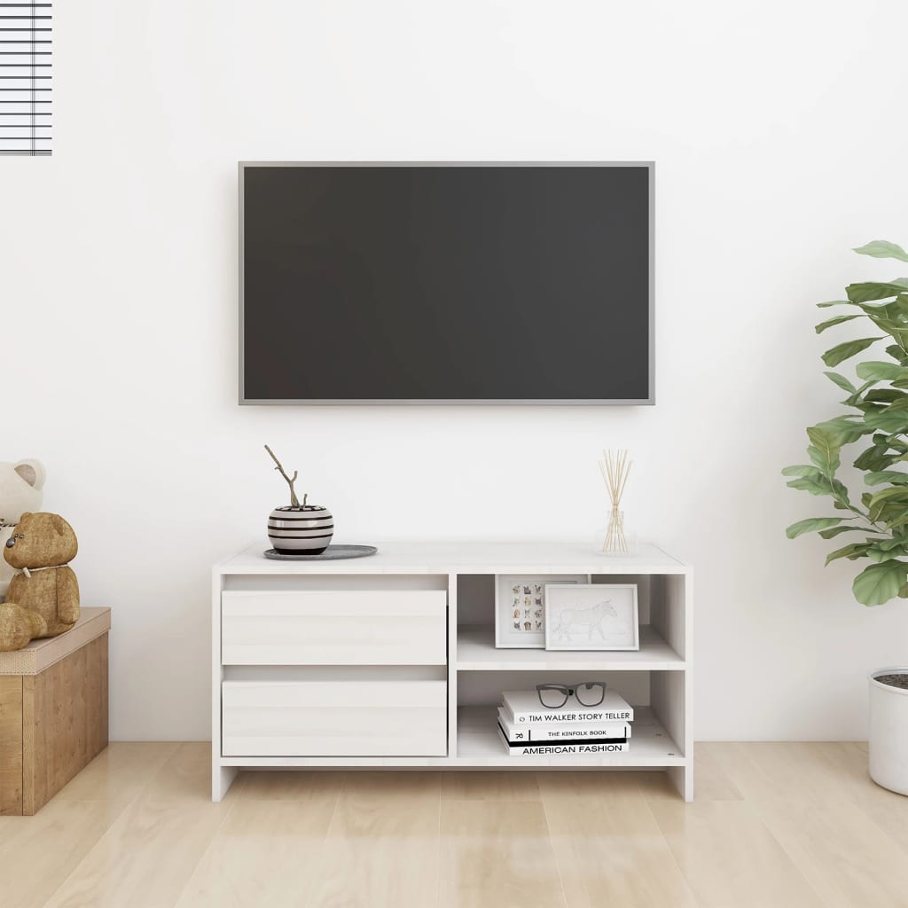 vidaXL TV skapītis, balts, 80x31x39 cm, priedes masīvkoks
